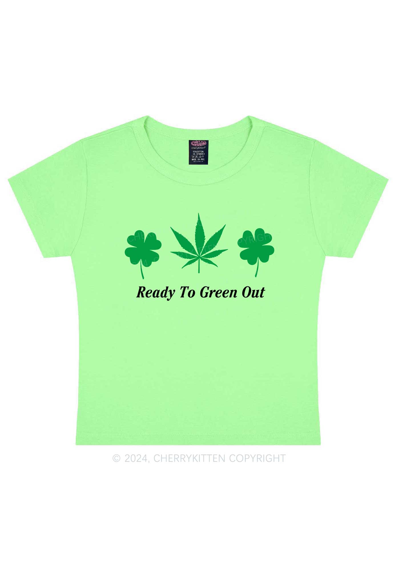 Ready To Green Out St Patricks Y2K Baby Tee Cherrykitten