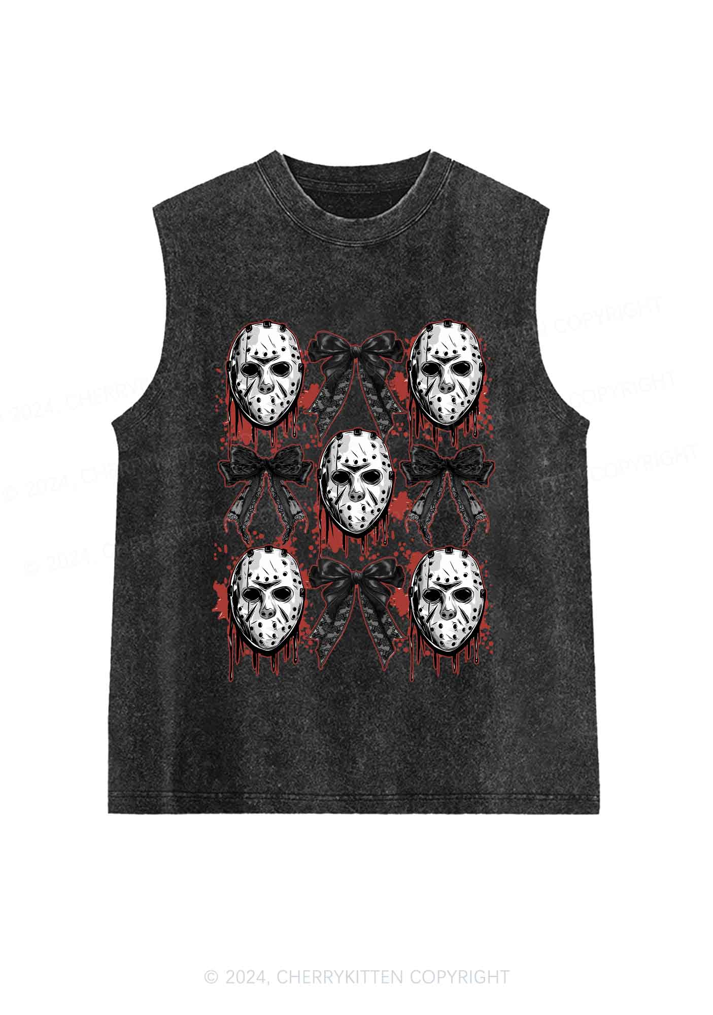 Halloween Mask Bow Y2K Washed Tank Cherrykitten