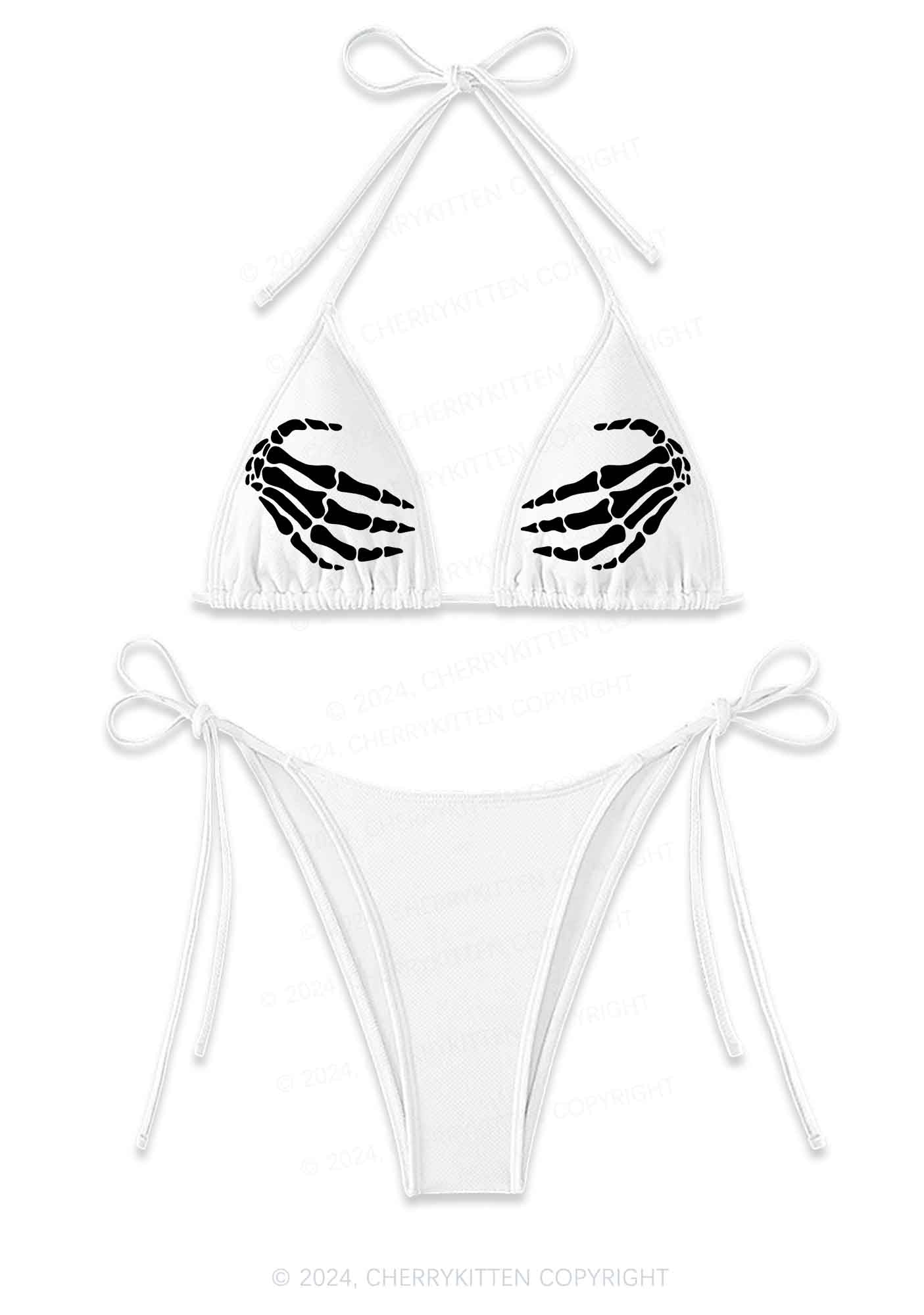 Skeleton Hand Y2K Halter Triangle Bikini Set Cherrykitten