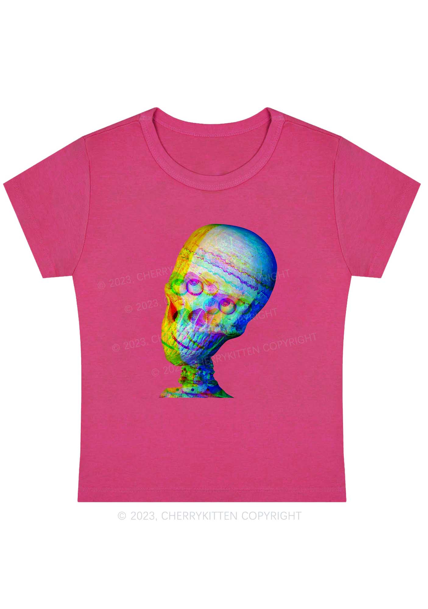 Rainbow Skull Halloween Y2K Baby Tee Cherrykitten