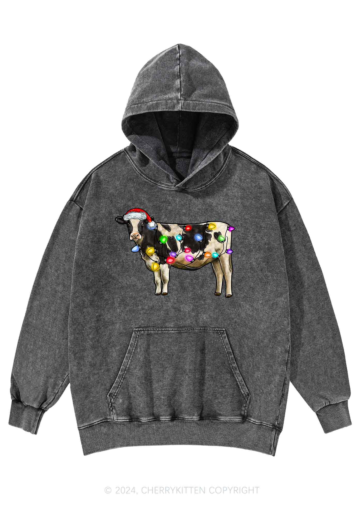 Christmas Cow Y2K Washed Hoodie Cherrykitten