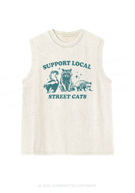 Support Local Street Cats Y2K Washed Tank Cherrykitten