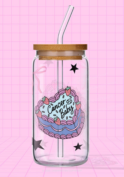 Cancer Baby Y2K Printed Glass Cup Cherrykitten