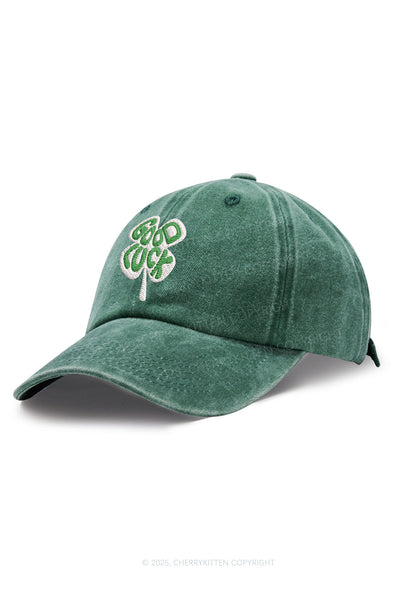 Embroidered Good Luck St Patricks Y2K Washed Baseball Cap Cherrykitten