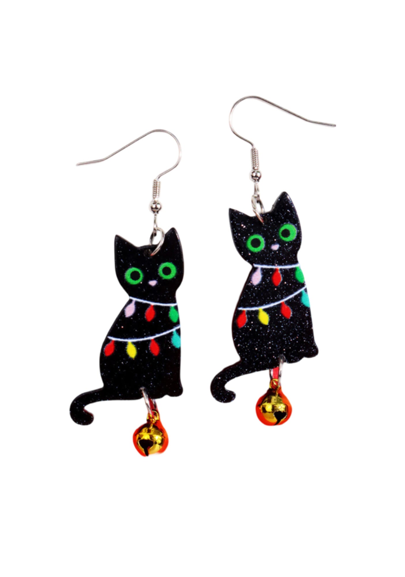 Christmas Y2K Colored Lights Black Cat Earrings Cherrykitten