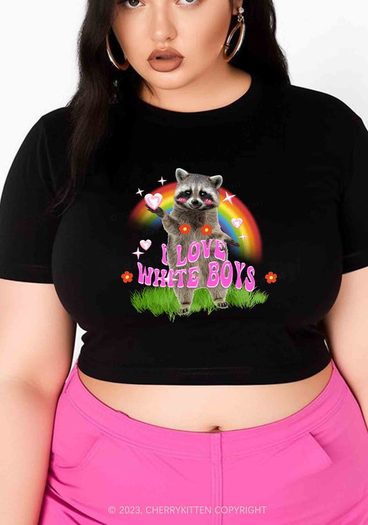 Curvy I Love White Boys Rainbow Raccoon Y2K Baby Tee Cherrykitten