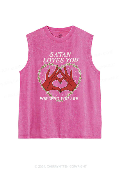 Satan Loves You Heart Halloween Y2K Washed Tank Cherrykitten