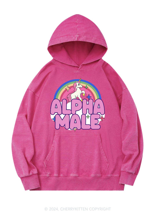 Rainbow Unicorn Alpha Male Y2K Washed Hoodie Cherrykitten