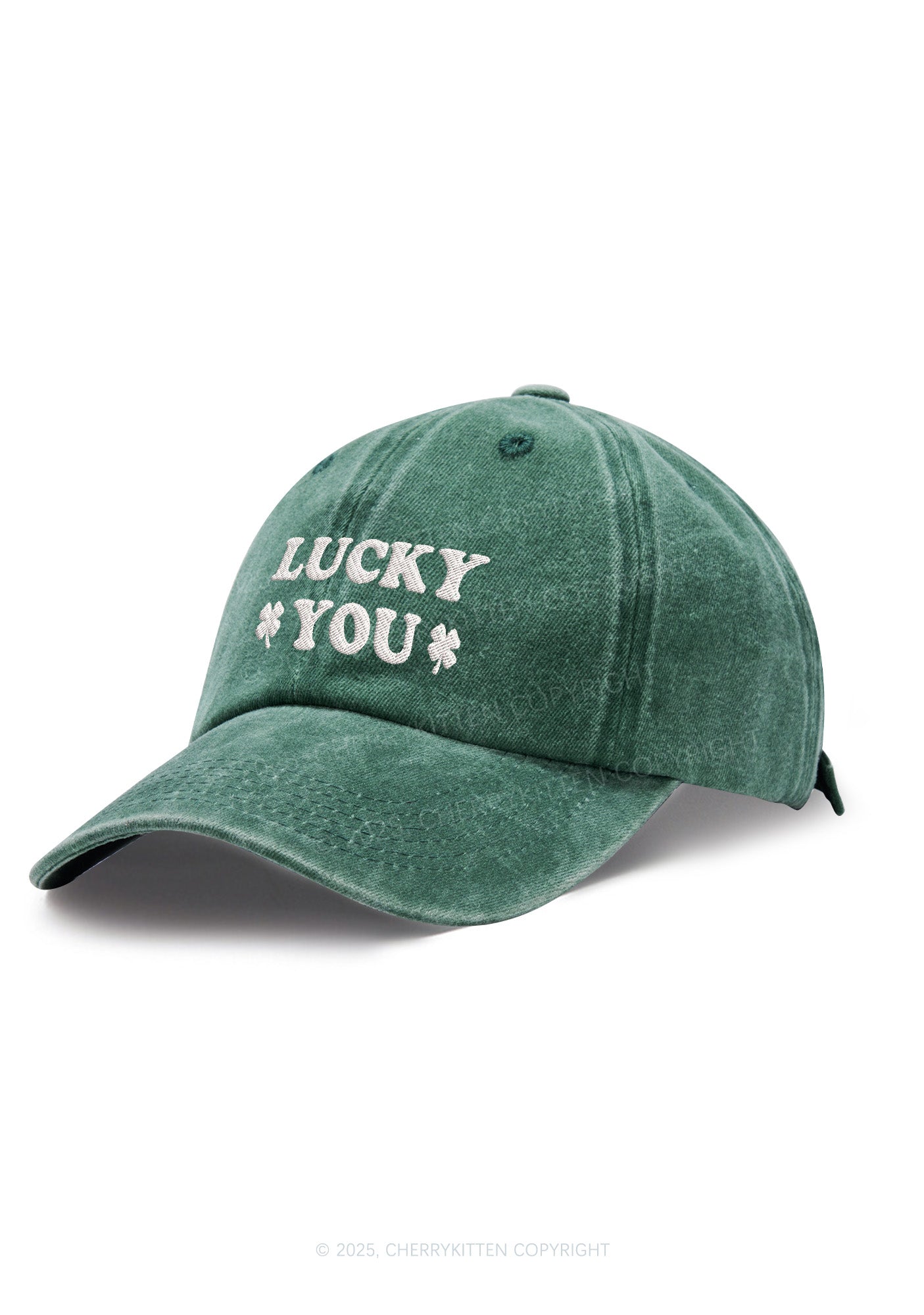 Embroidered Lucky Green St Patricks Y2K Washed Baseball Cap Cherrykitten