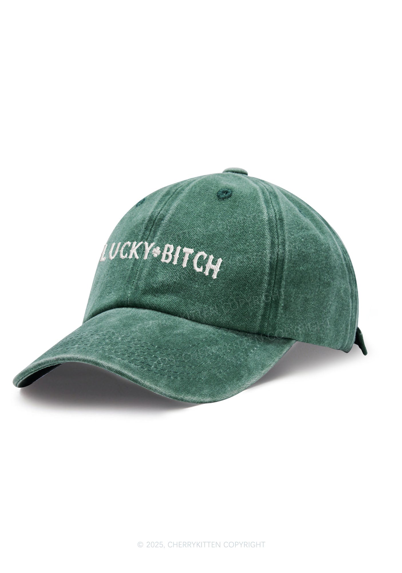 Embroidered Lucky Bxxch St Patricks Y2K Washed Baseball Cap Cherrykitten