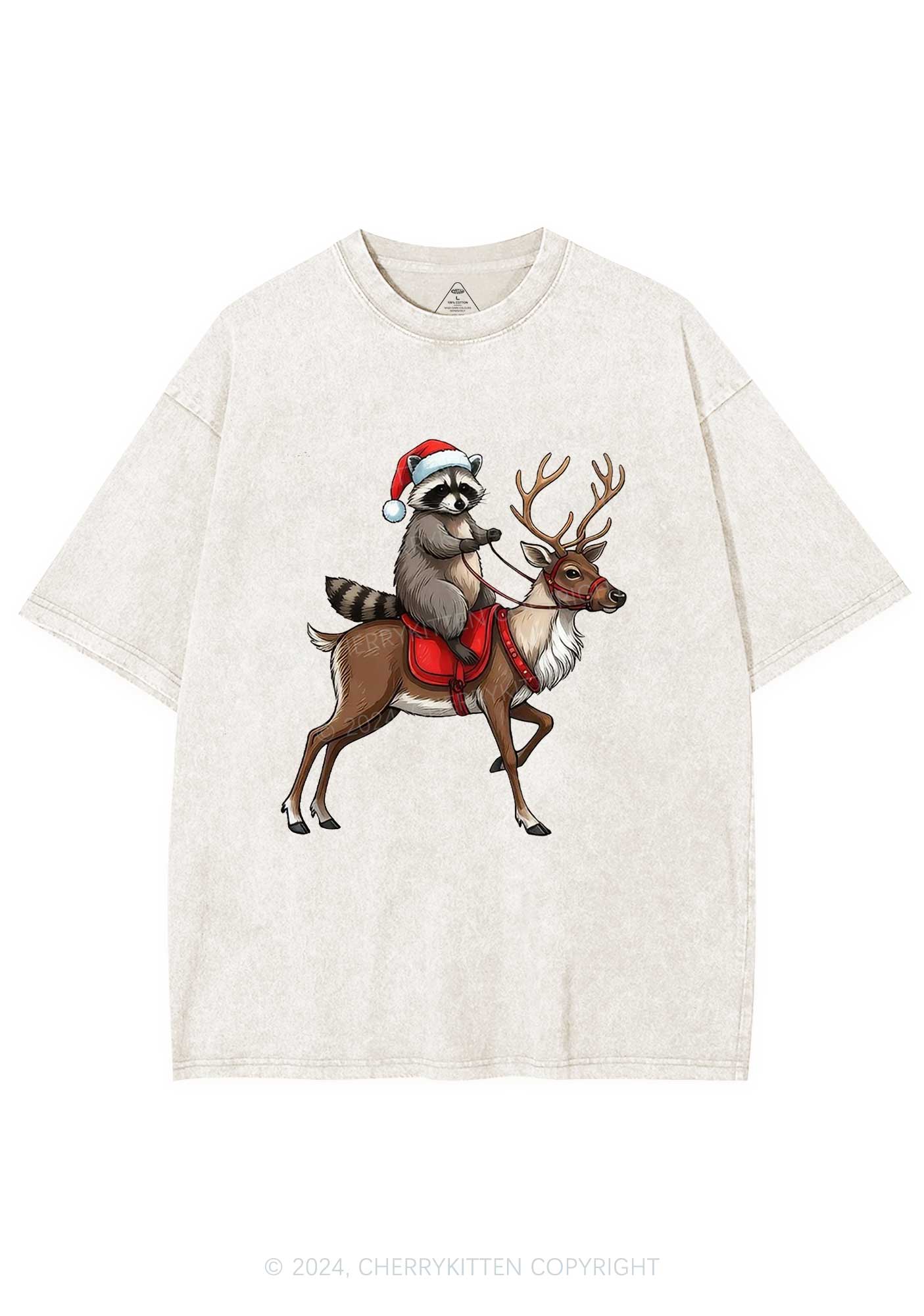 Christmas Feral Raccoon Y2K Washed Tee Cherrykitten