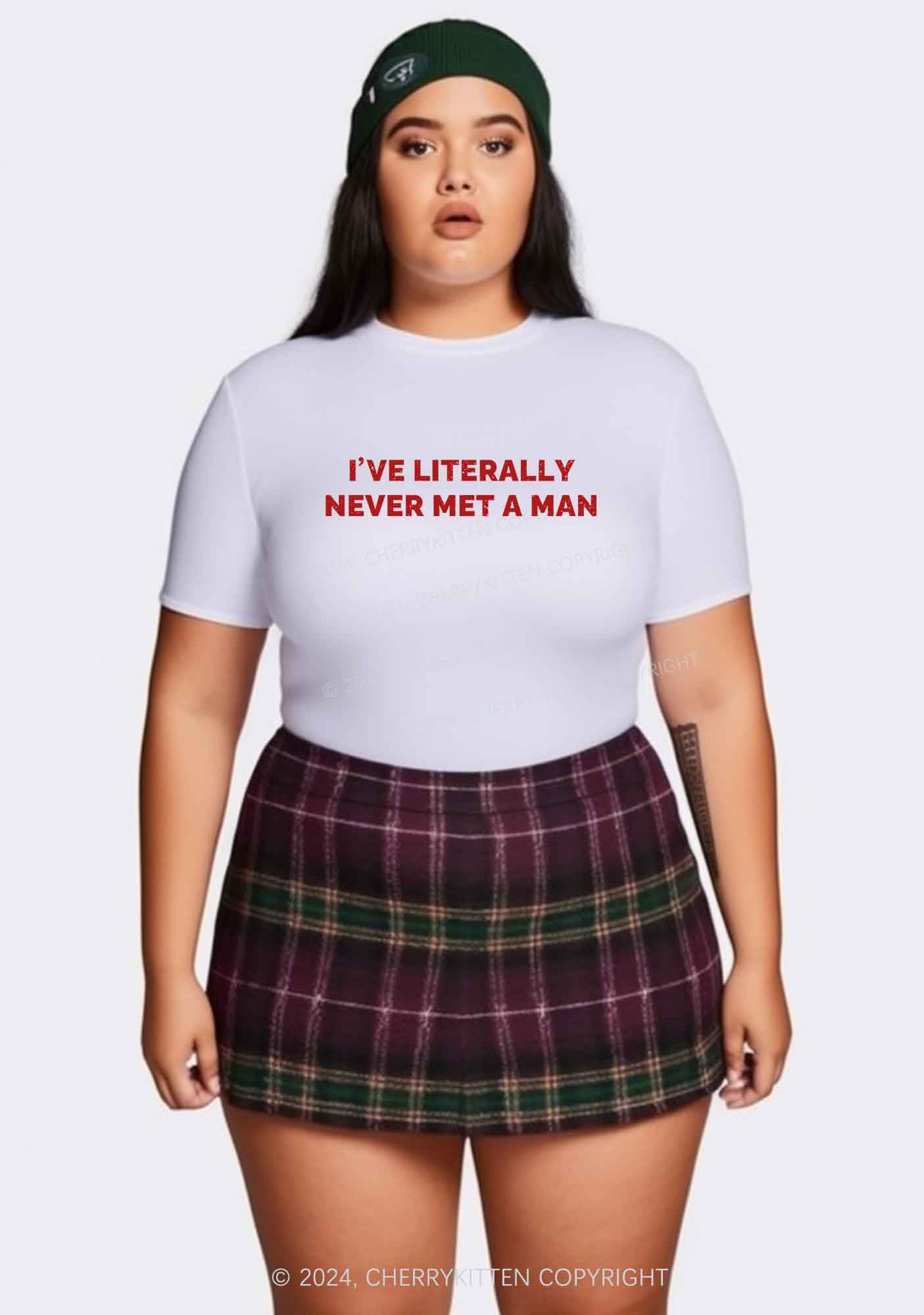 Curvy Never Met A Man Y2K Baby Tee Cherrykitten