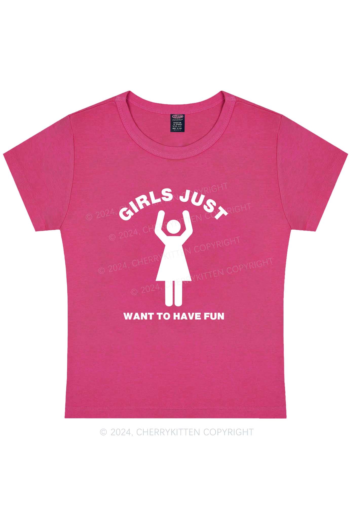 Girls Just Have Fun Y2K Baby Tee Cherrykitten