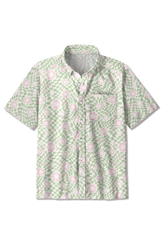 Checkerboard Pink Daisy Print Shirts