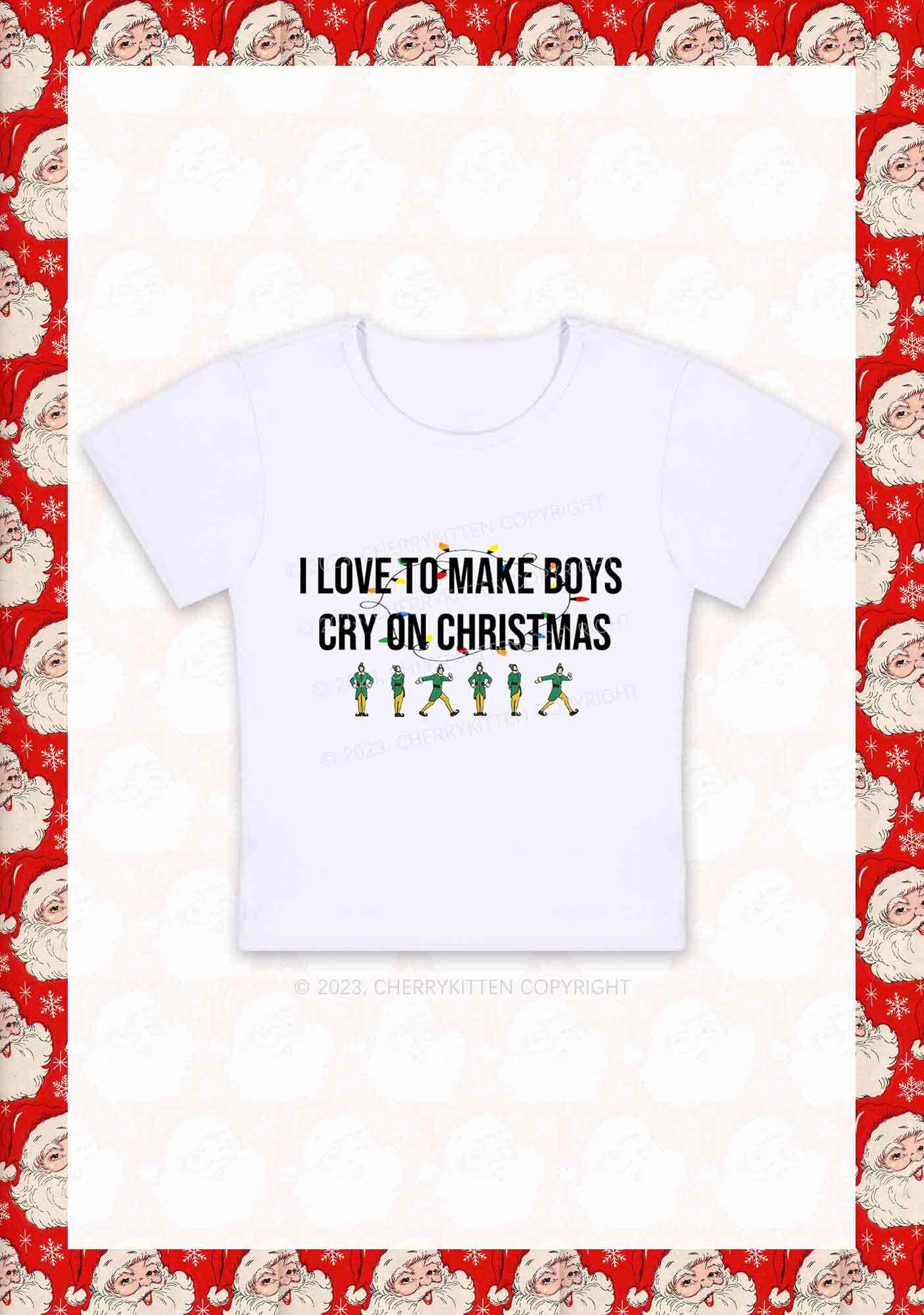 I Love To Make Boys Cry On Christmas Y2K Baby Tee Cherrykitten