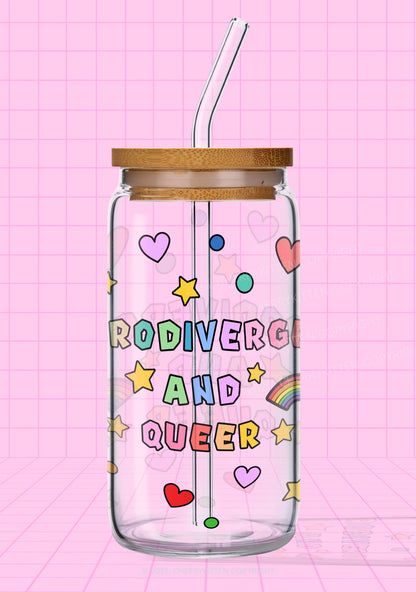 Neurodivergent And Queer Y2K Printed Glass Cup Cherrykitten