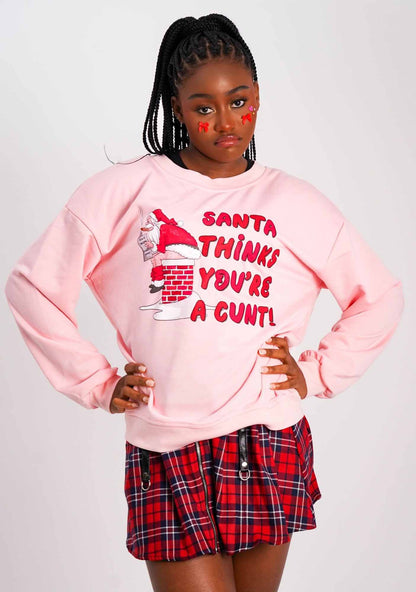 Santa Thinks You're  A Cxxt Y2K Sweatshirt Cherrykitten