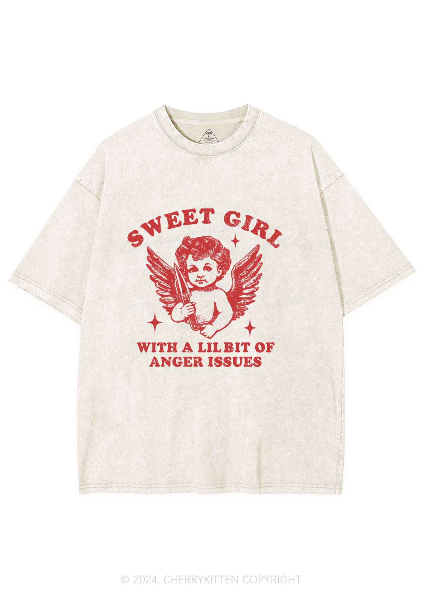 Sweet Girl With Anger Issues Y2K Washed Tee Cherrykitten