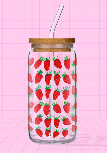 Strawberry Y2K Printed Glass Cup Cherrykitten