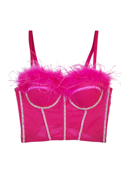 Rhinestone Feather Corset Y2K Hot Girl Tube Top Cherrykitten