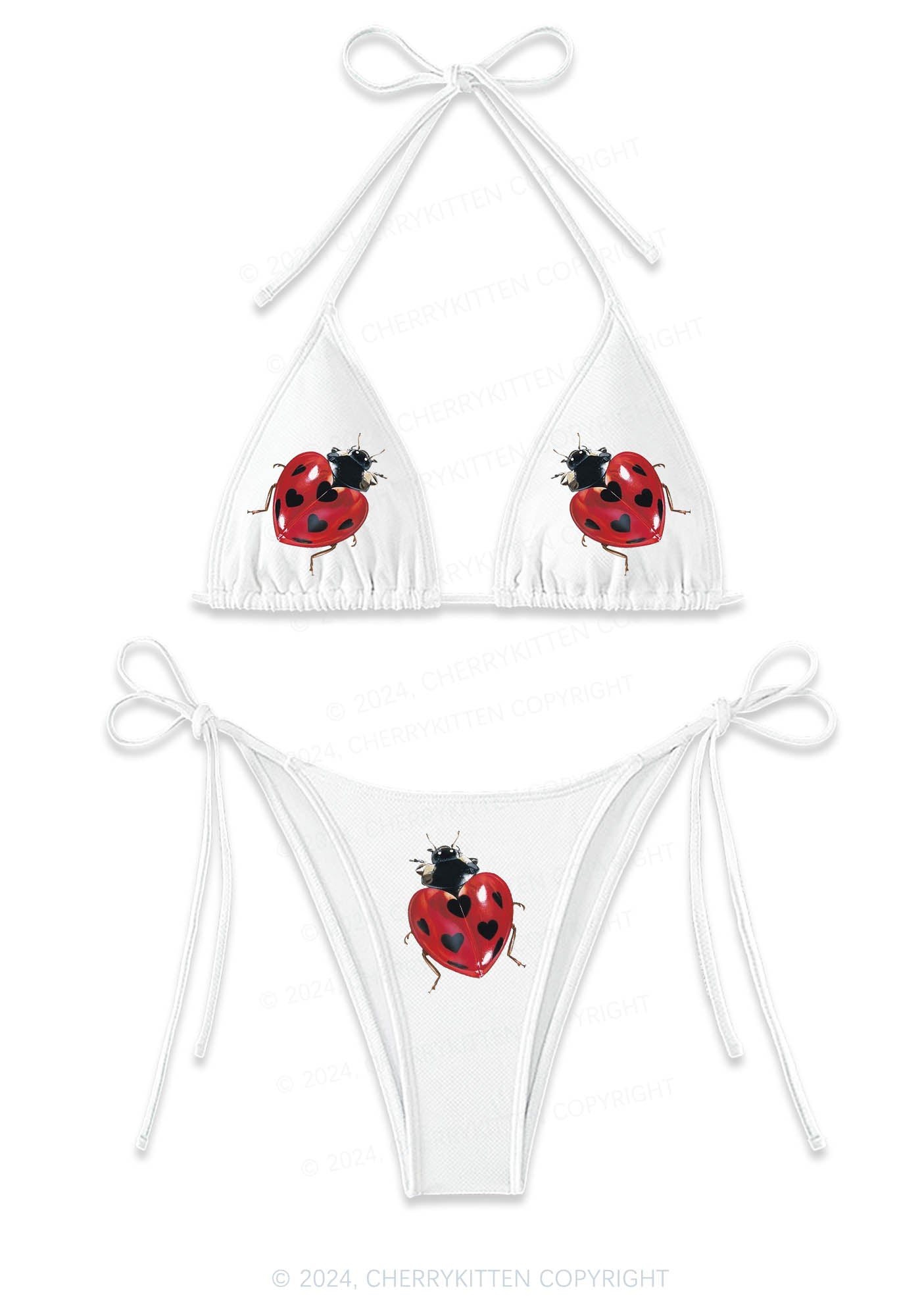 Heart Ladybug Y2K Halter Triangle Bikini Set Cherrykitten