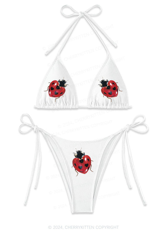 Heart Ladybug Y2K Halter Triangle Bikini Set Cherrykitten