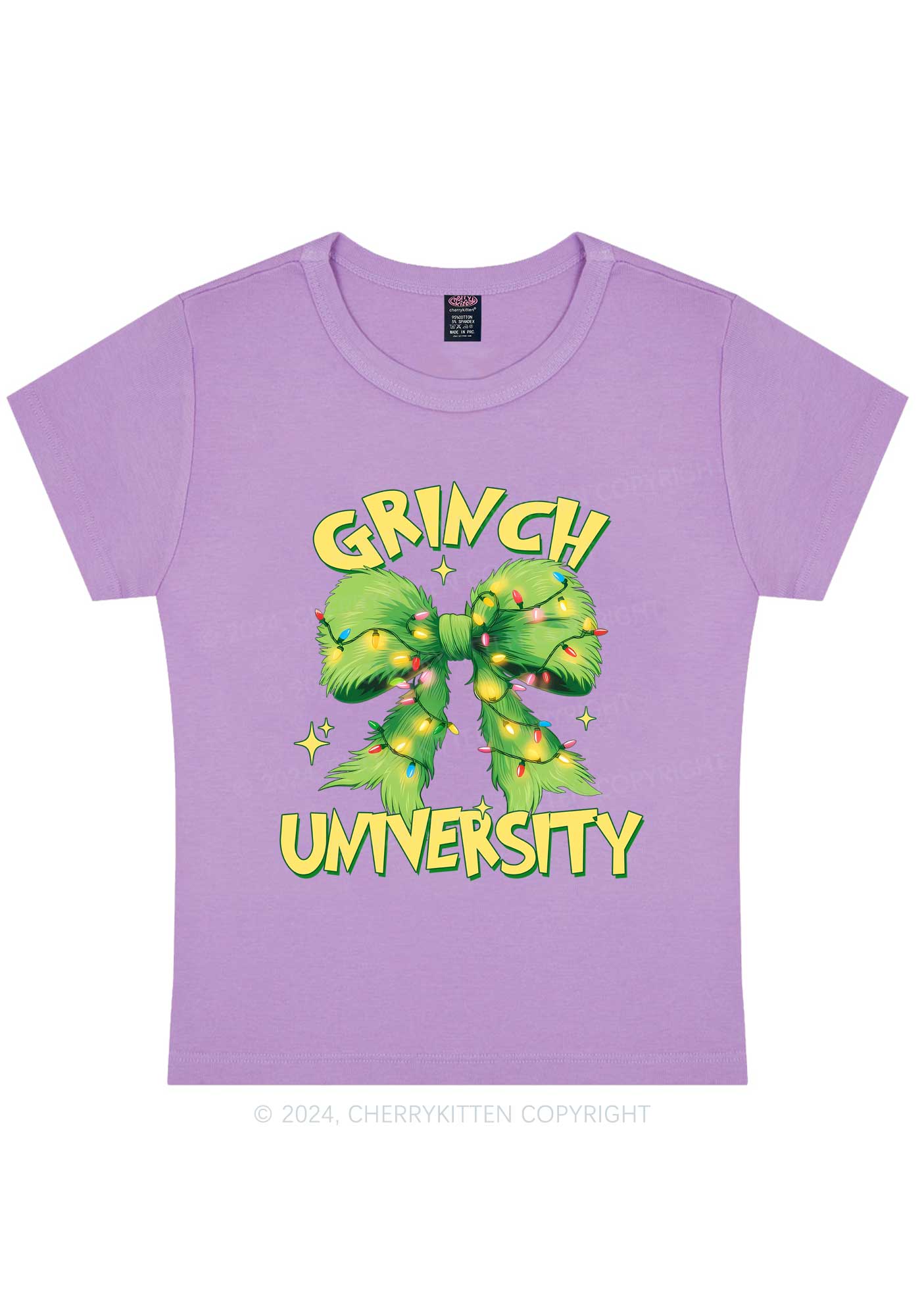 Christmas Green University Y2K Baby Tee Cherrykitten