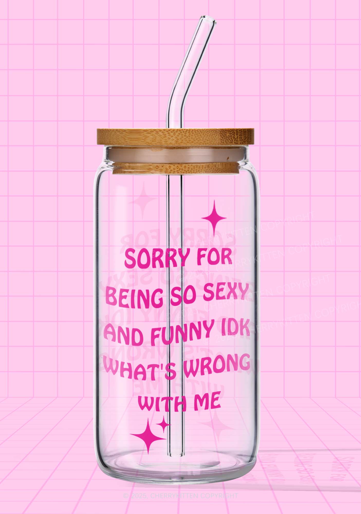 Sorry For Being So Funny Y2K Printed Glass Cup Cherrykitten