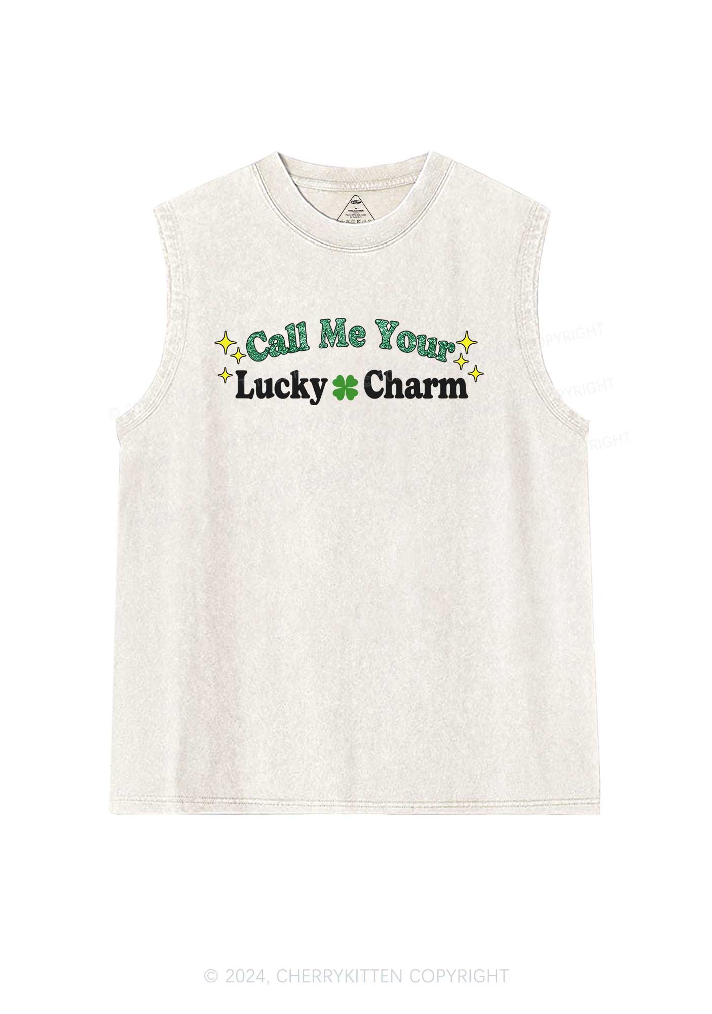 Call Me Your Lucky Charm St Patricks Y2K Washed Tank Cherrykitten