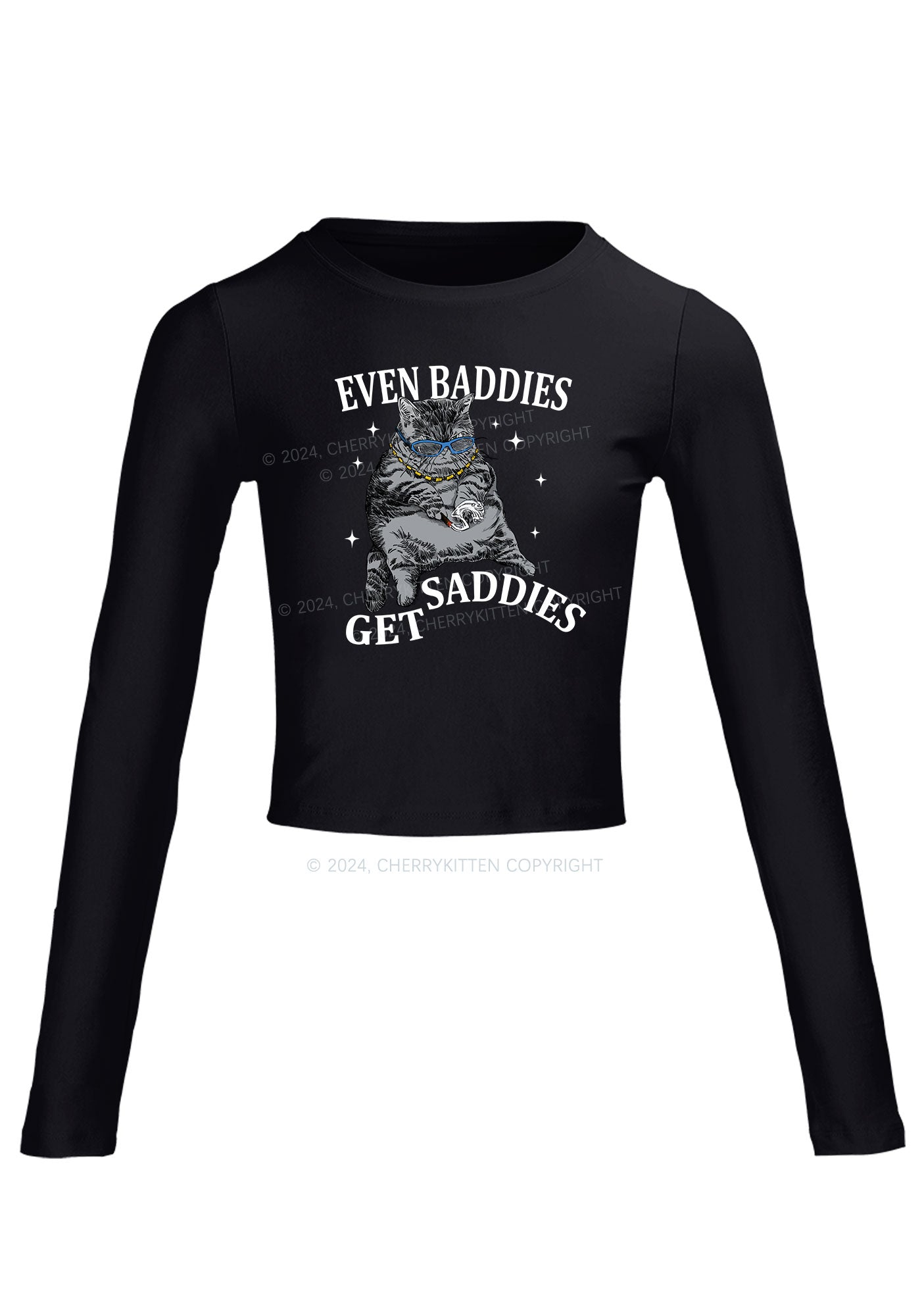 Even Baddies Get Saddies Y2K Long Sleeve Crop Top Cherrykitten