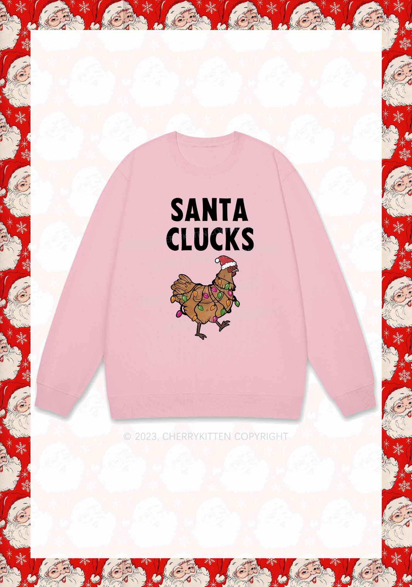 Santa Hat Clucks Christmas Y2K Sweatshirt Cherrykitten