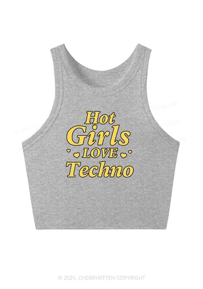 Hot Girls Love Techno Y2K Crop Tank Top Cherrykitten