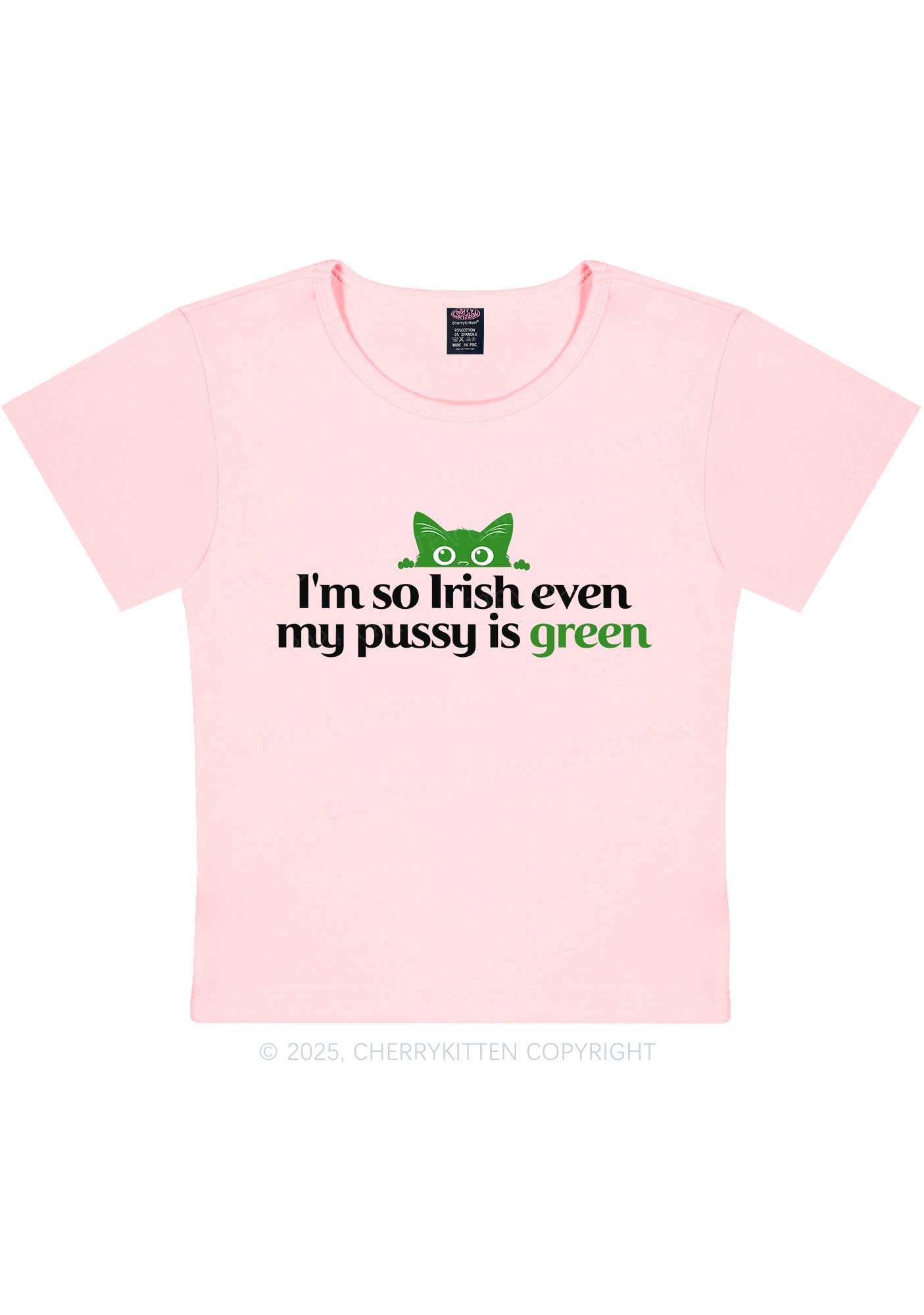 Green Puxxy St Patricks Y2K Baby Tee Cherrykitten