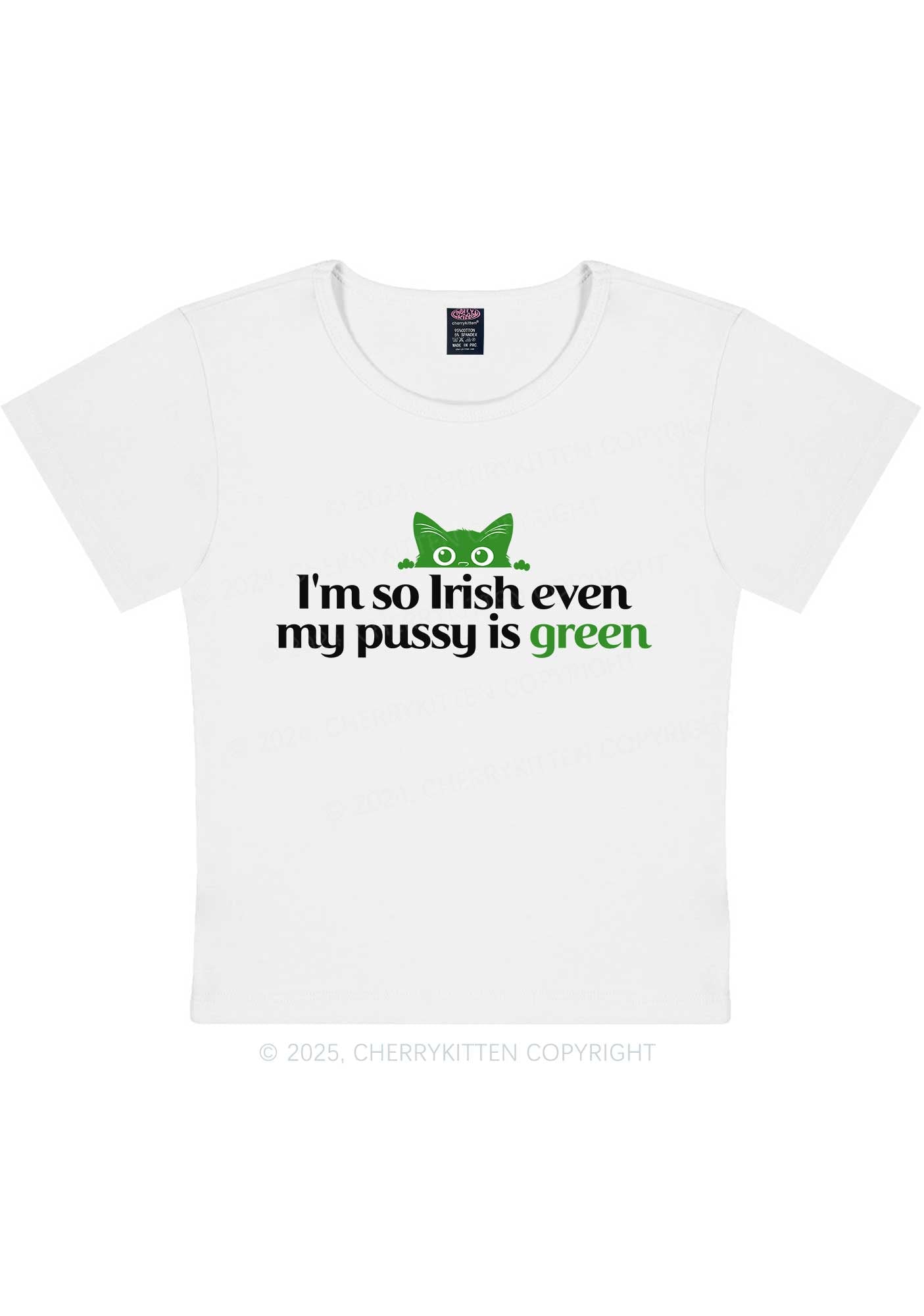 Green Puxxy St Patricks Y2K Baby Tee Cherrykitten