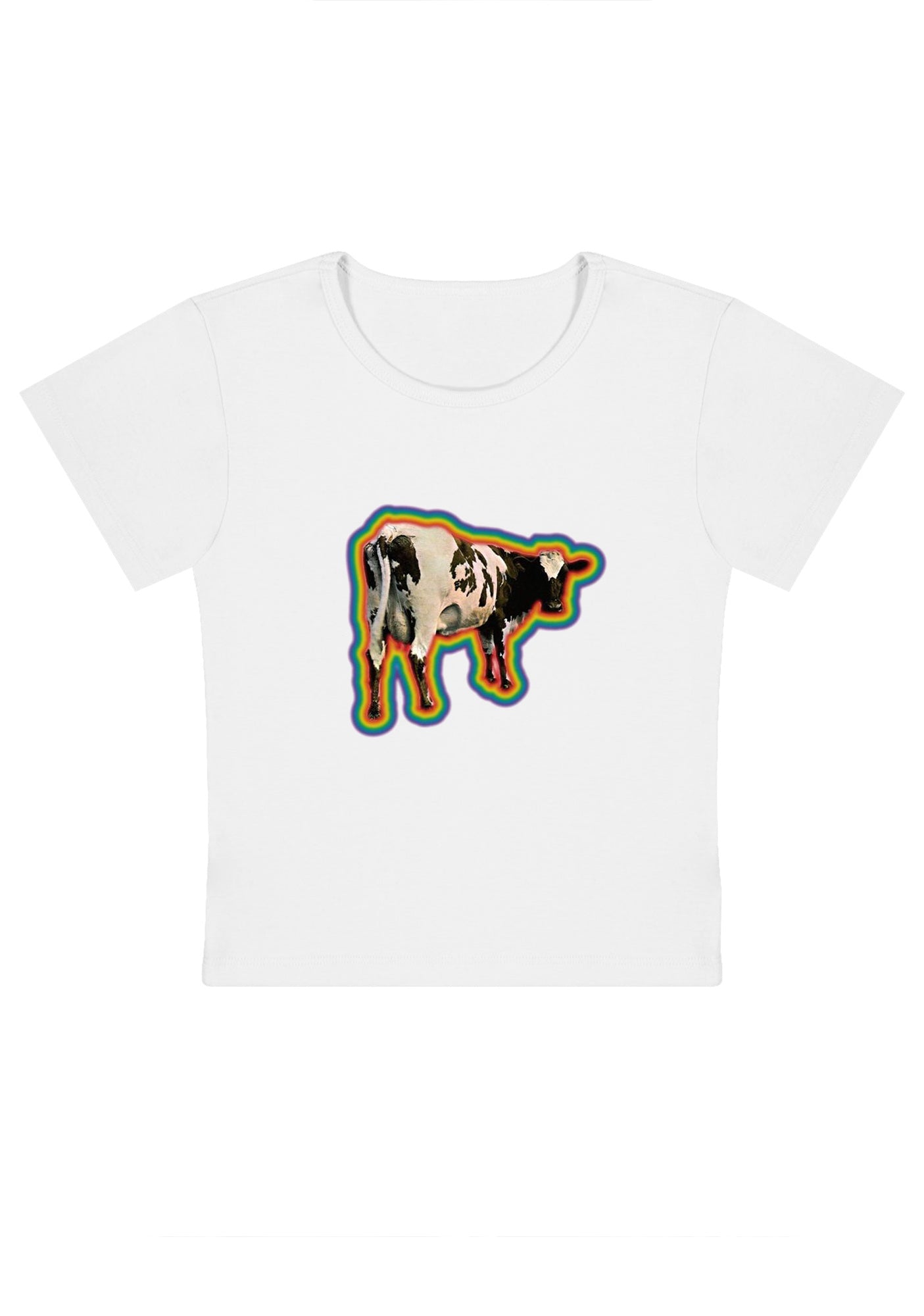 Rainbow Cow Y2K Baby Tee