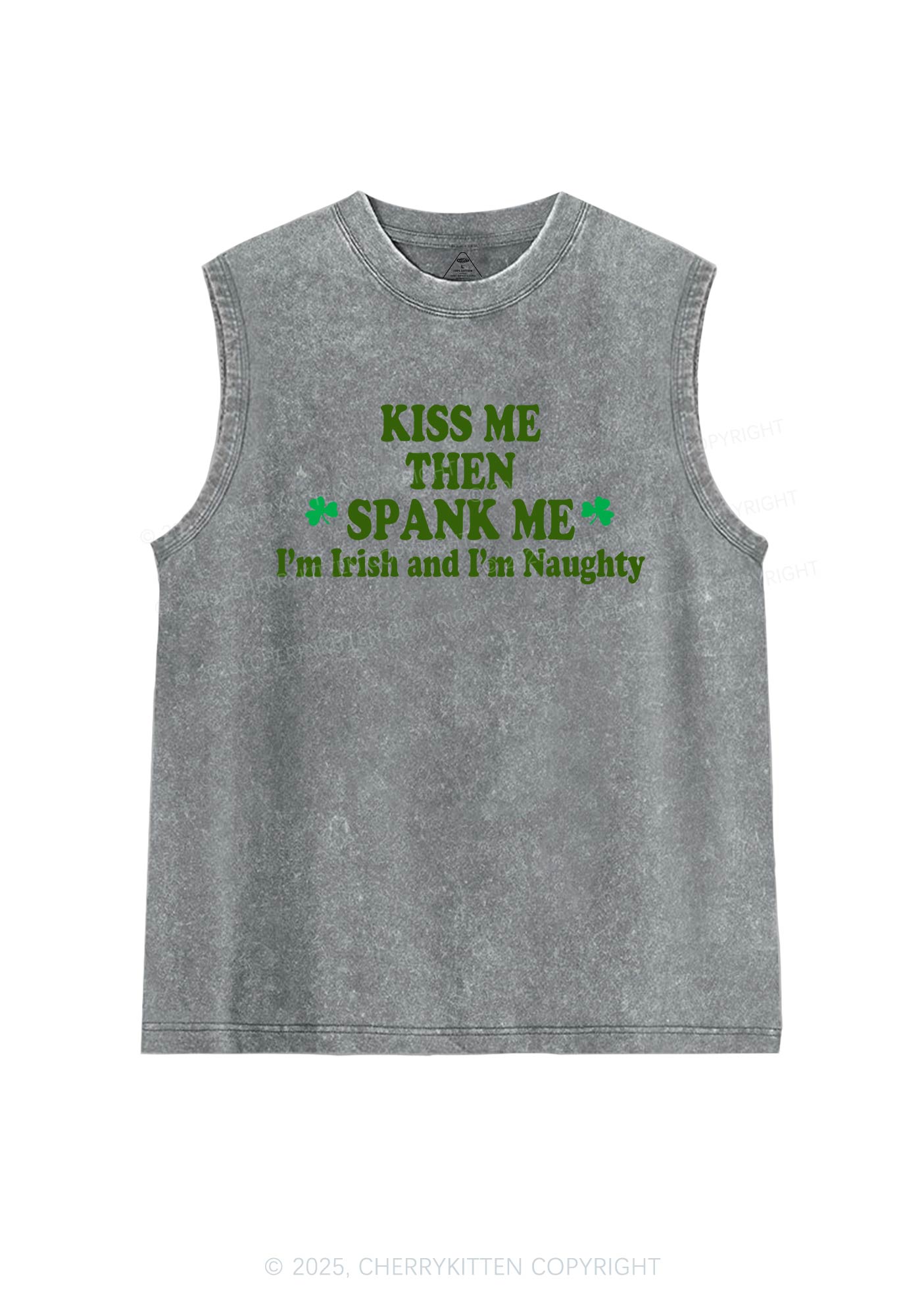 Kiss Me Then Spank Me St Patricks Y2K Washed Tank Cherrykitten