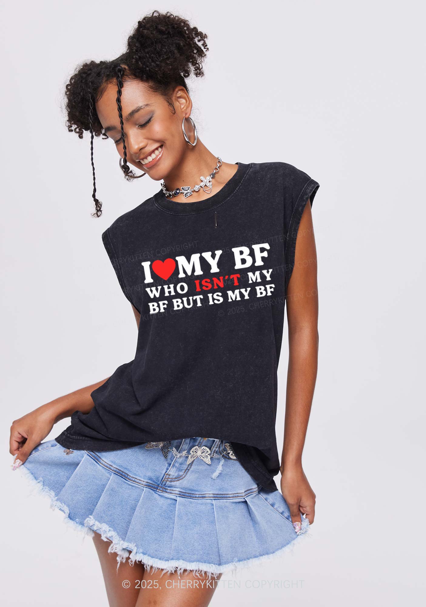 I Love BF Y2K Valentine's Day Washed Tank Cherrykitten