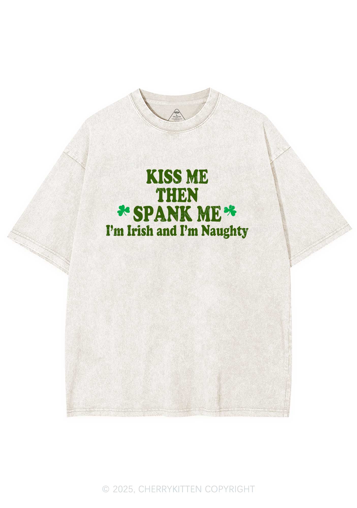 Kiss Me Then Spank Me St Patricks Y2K Washed Tee Cherrykitten