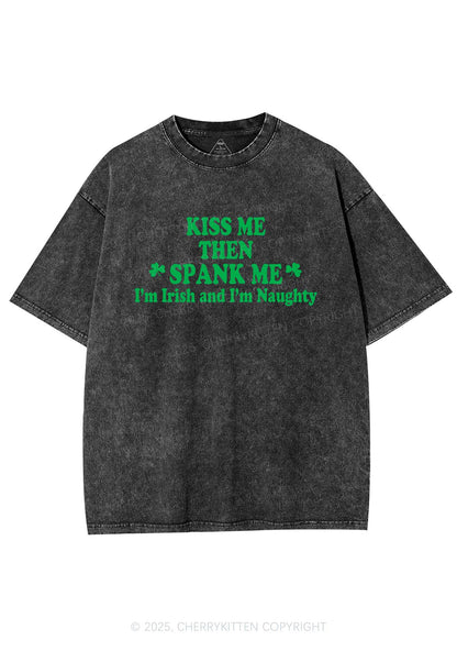 Kiss Me Then Spank Me St Patricks Y2K Washed Tee Cherrykitten