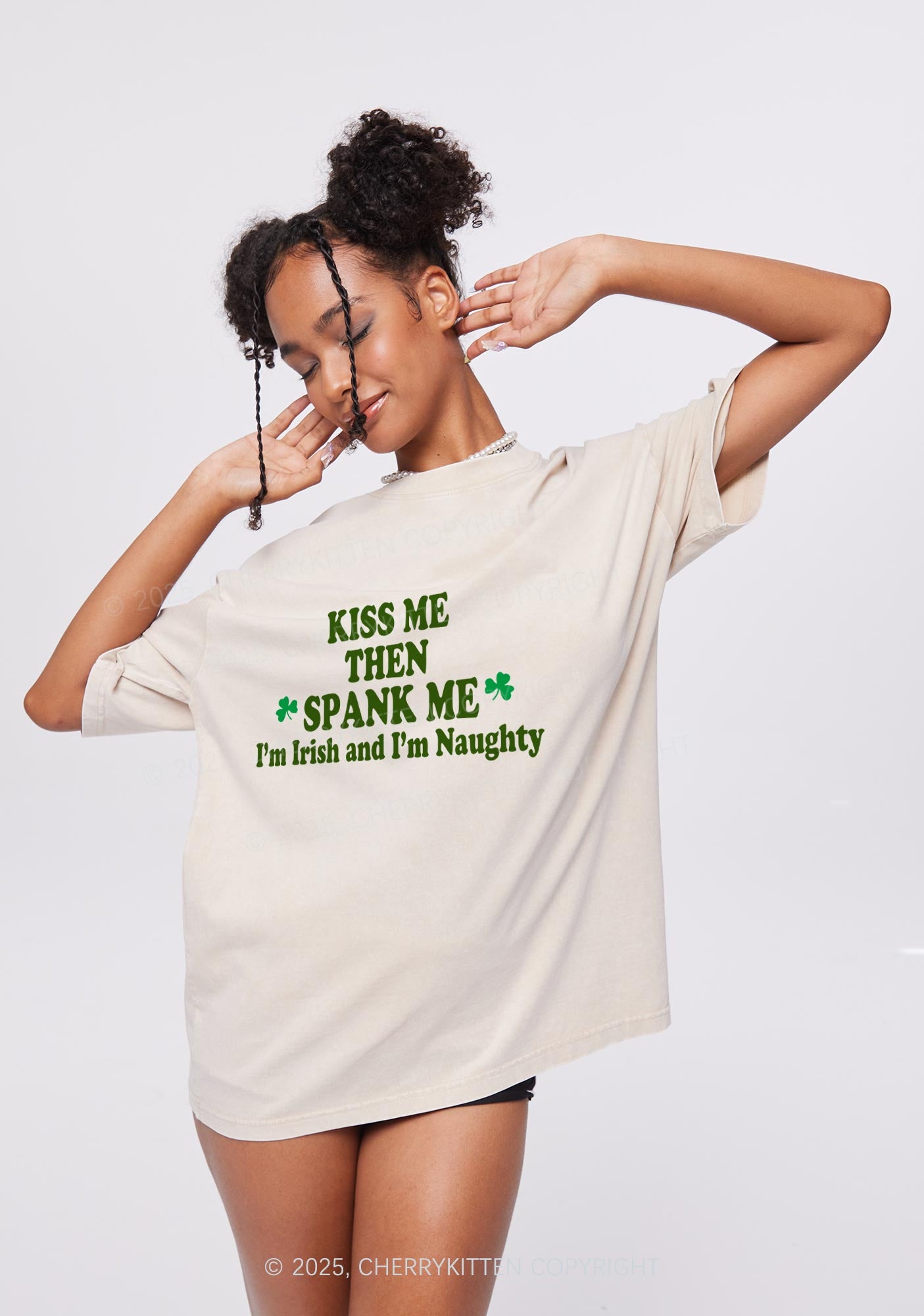 Kiss Me Then Spank Me St Patricks Y2K Washed Tee Cherrykitten