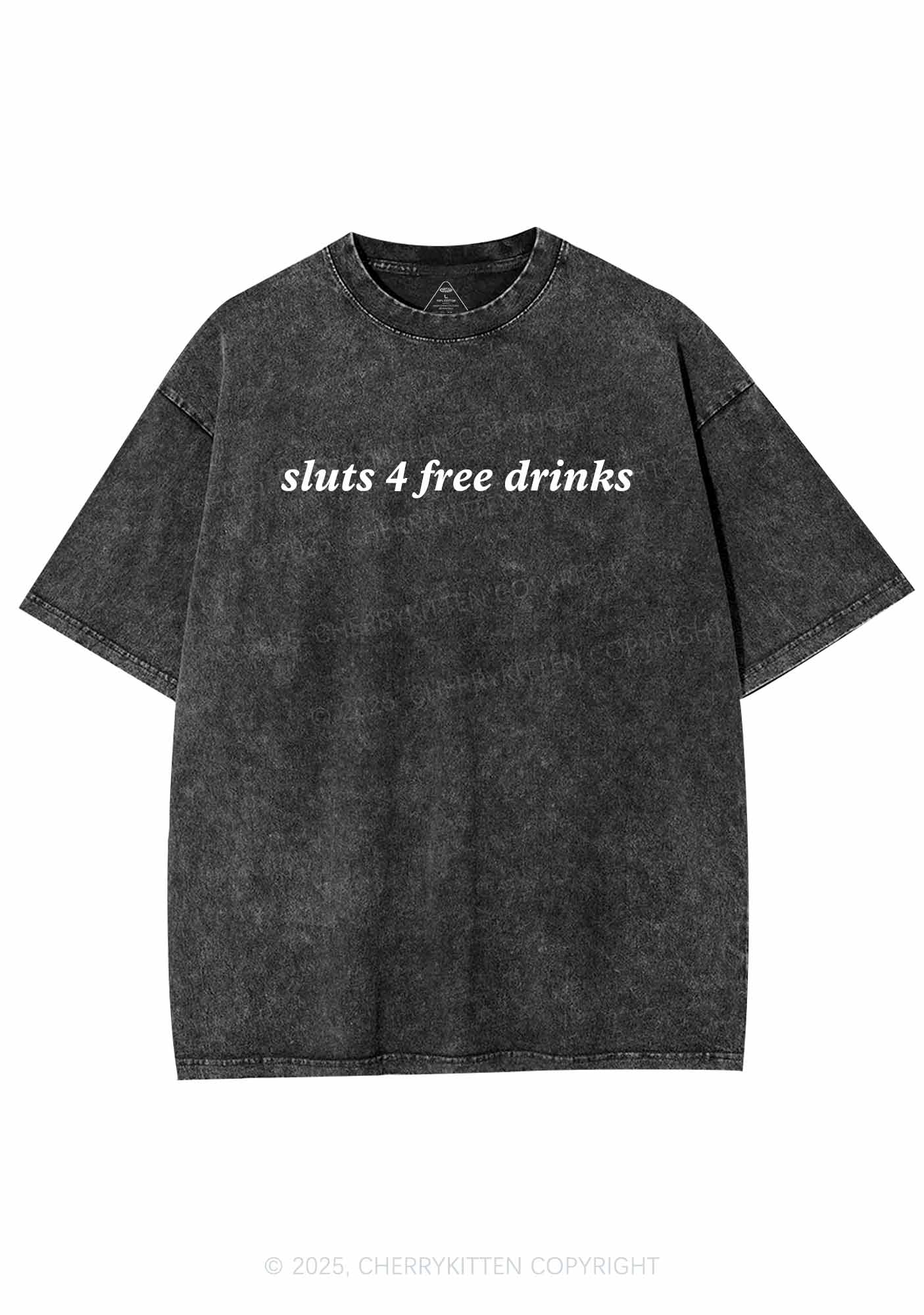 Slxt For Free Drinks Y2K Washed Tee Cherrykitten