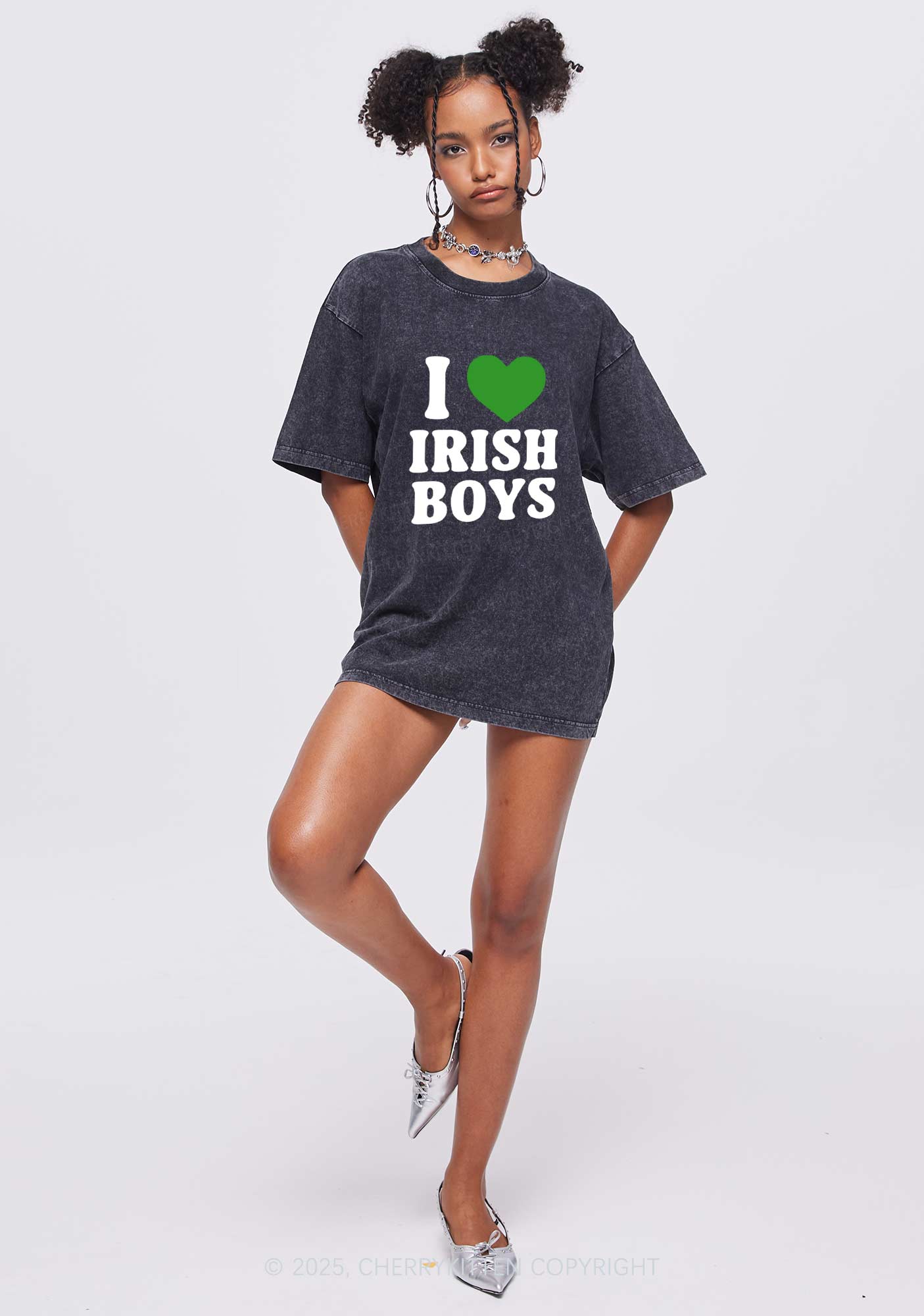 I Love Irish Boys St Patricks Y2K Washed Tee Cherrykitten