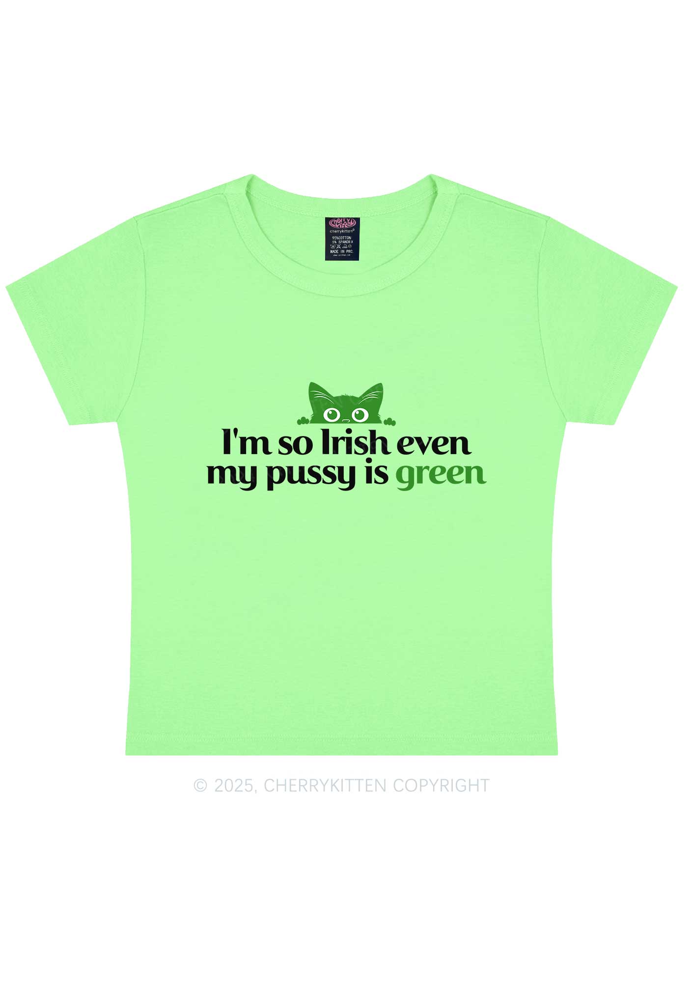 Green Puxxy St Patricks Y2K Baby Tee Cherrykitten