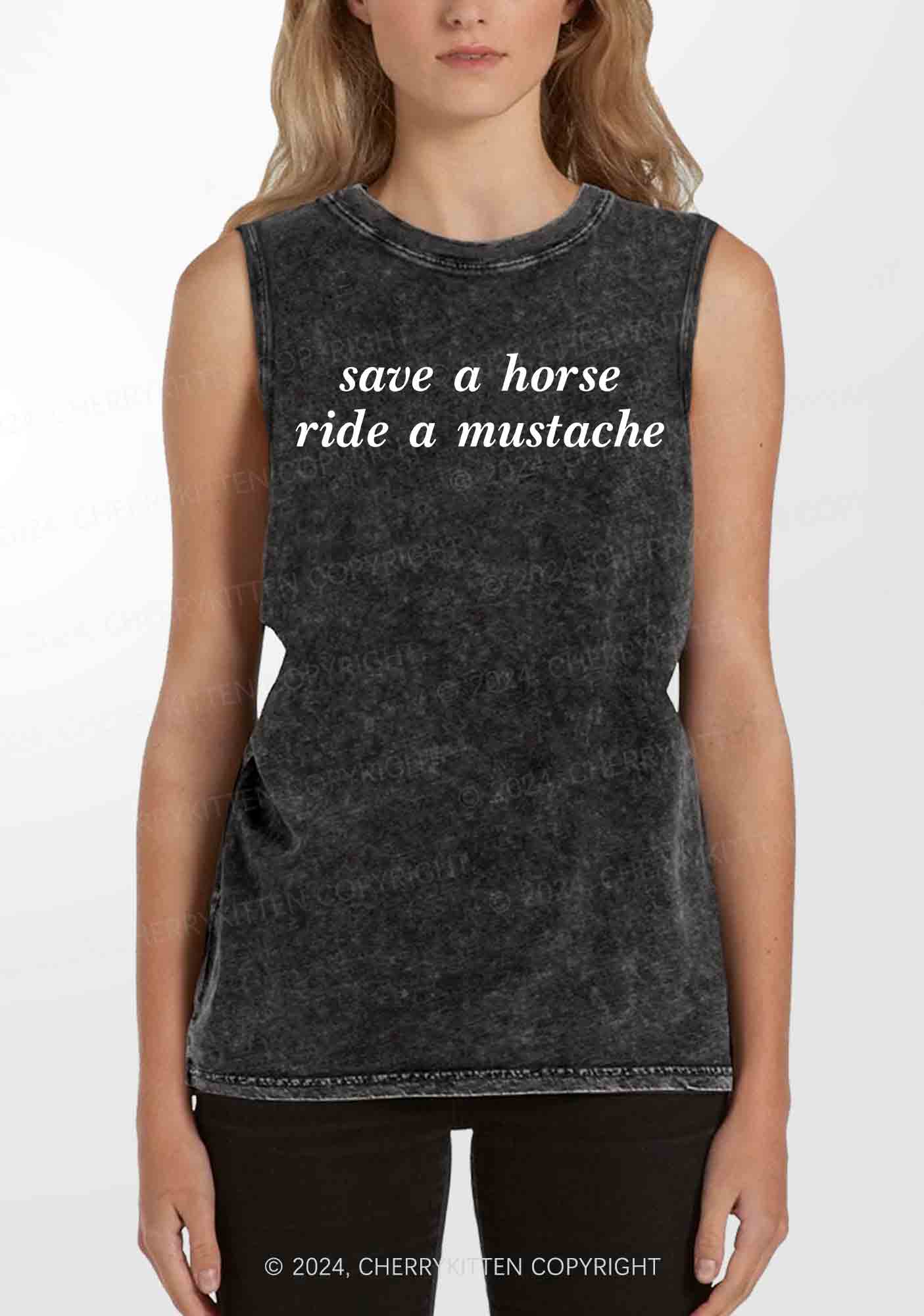 Ride A Mustache Y2K Washed Tank Cherrykitten