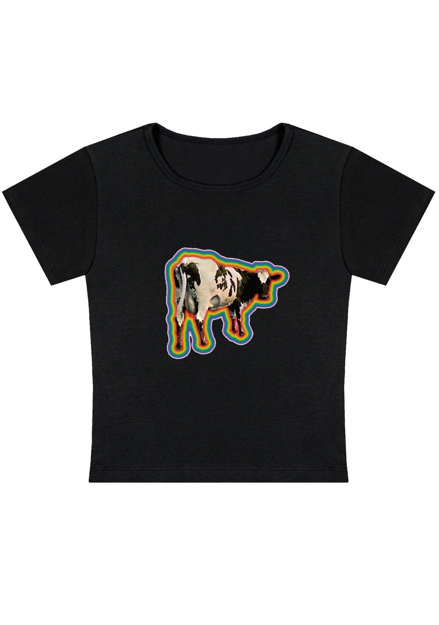 Rainbow Cow Y2K Baby Tee