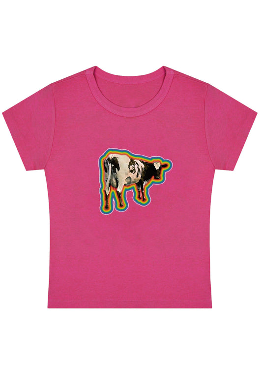 Rainbow Cow Y2K Baby Tee