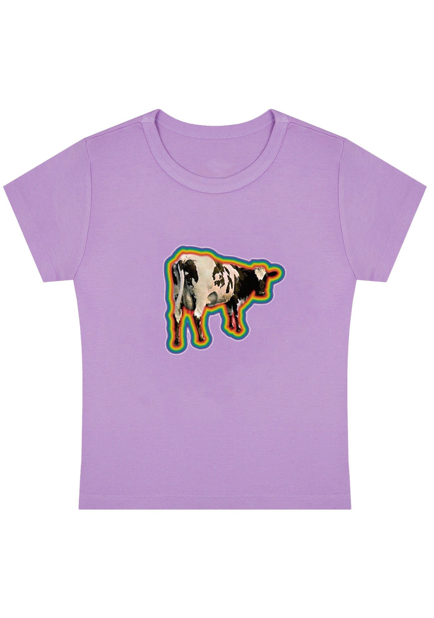 Rainbow Cow Y2K Baby Tee