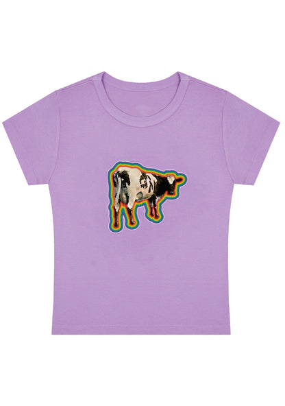 Rainbow Cow Y2K Baby Tee