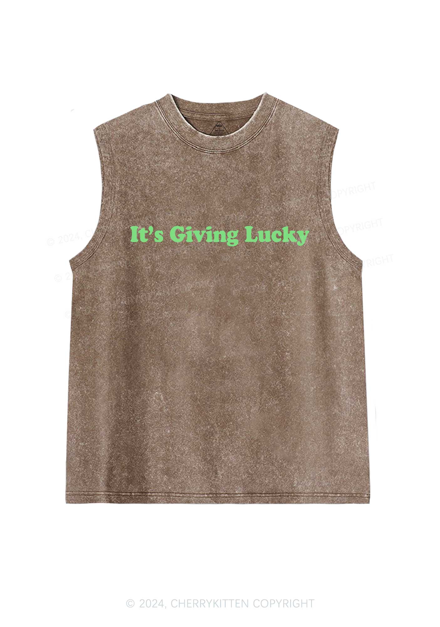 Its Giving Lucky St Patricks Y2K Washed Tank Cherrykitten