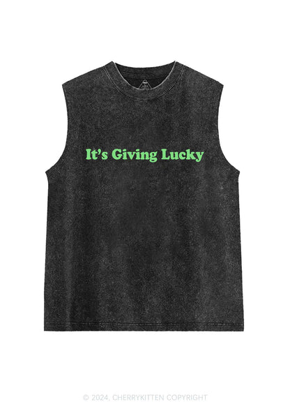 Its Giving Lucky St Patricks Y2K Washed Tank Cherrykitten